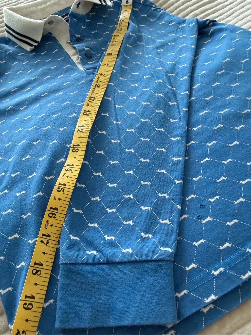 Harmont & Blaine Blue Long-Sleeve Polo with white Contrast Collar Size 9-10 yrs